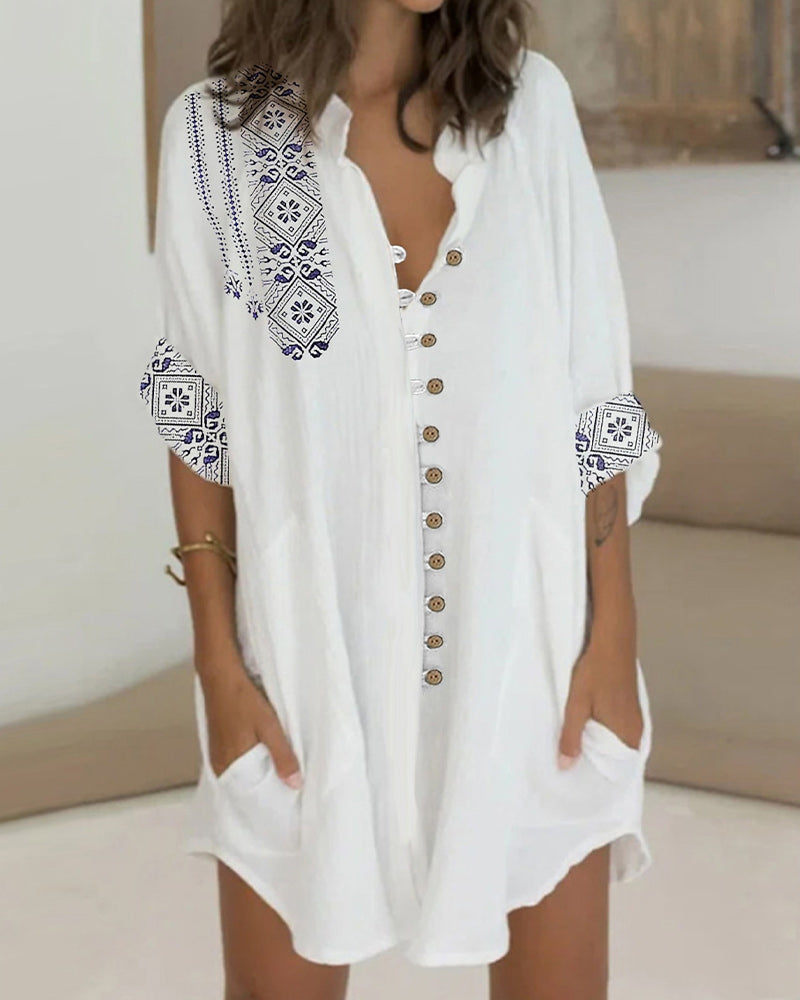 3/4 sleeve button down dress