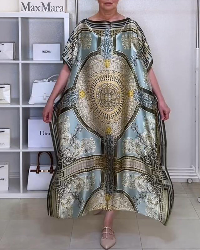 Boho printed slit loose dress